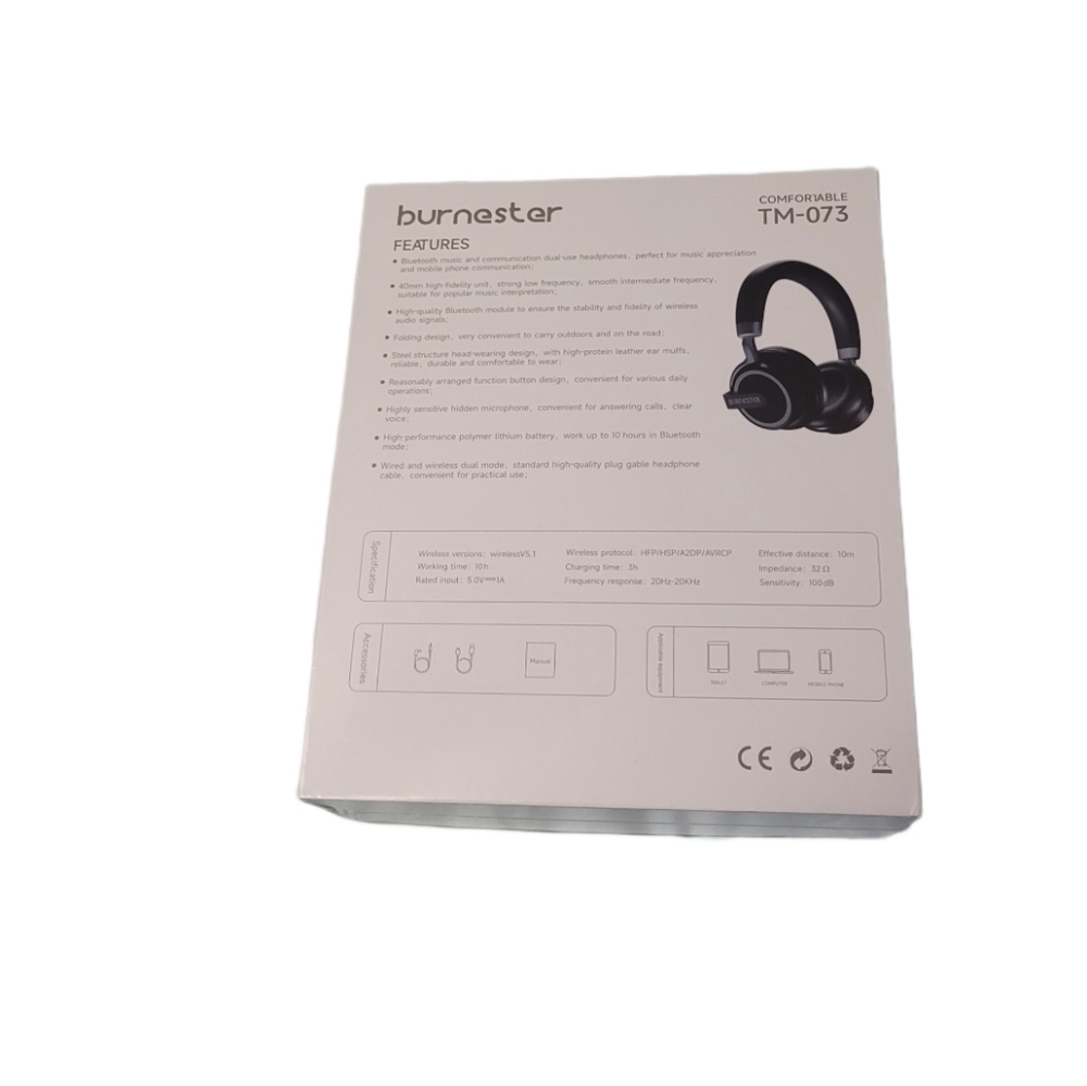 NWOT  Burnester  HD Wireless Headphones TM-073 Microphone  Bluetooth - Picture 3 of 3